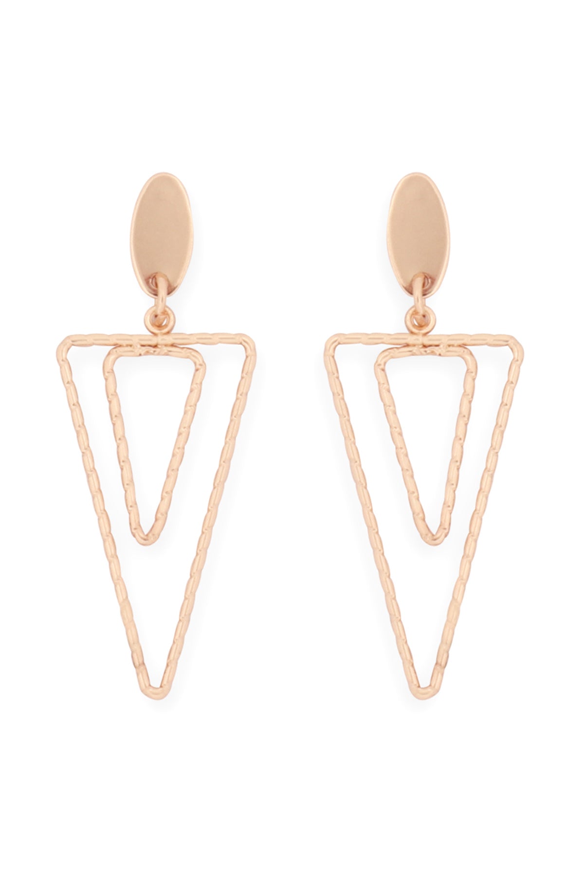 Gold Textured Open Double Triangle Post Drop Earrings