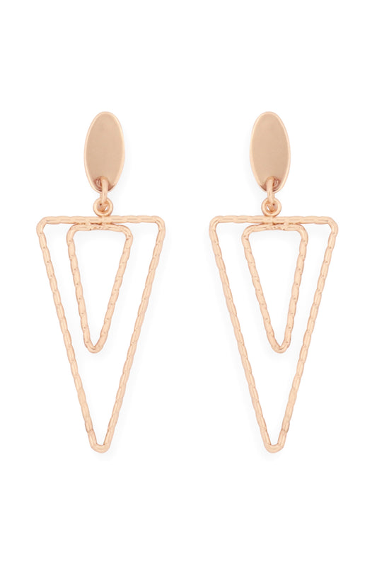 Gold Textured Open Double Triangle Post Drop Earrings