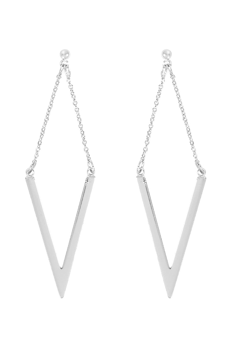 V Chain Drop Post Earring Silver
