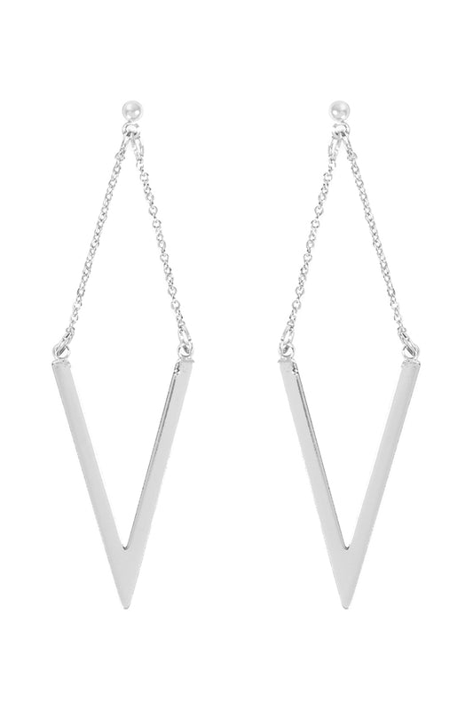 V Chain Drop Post Earring Silver
