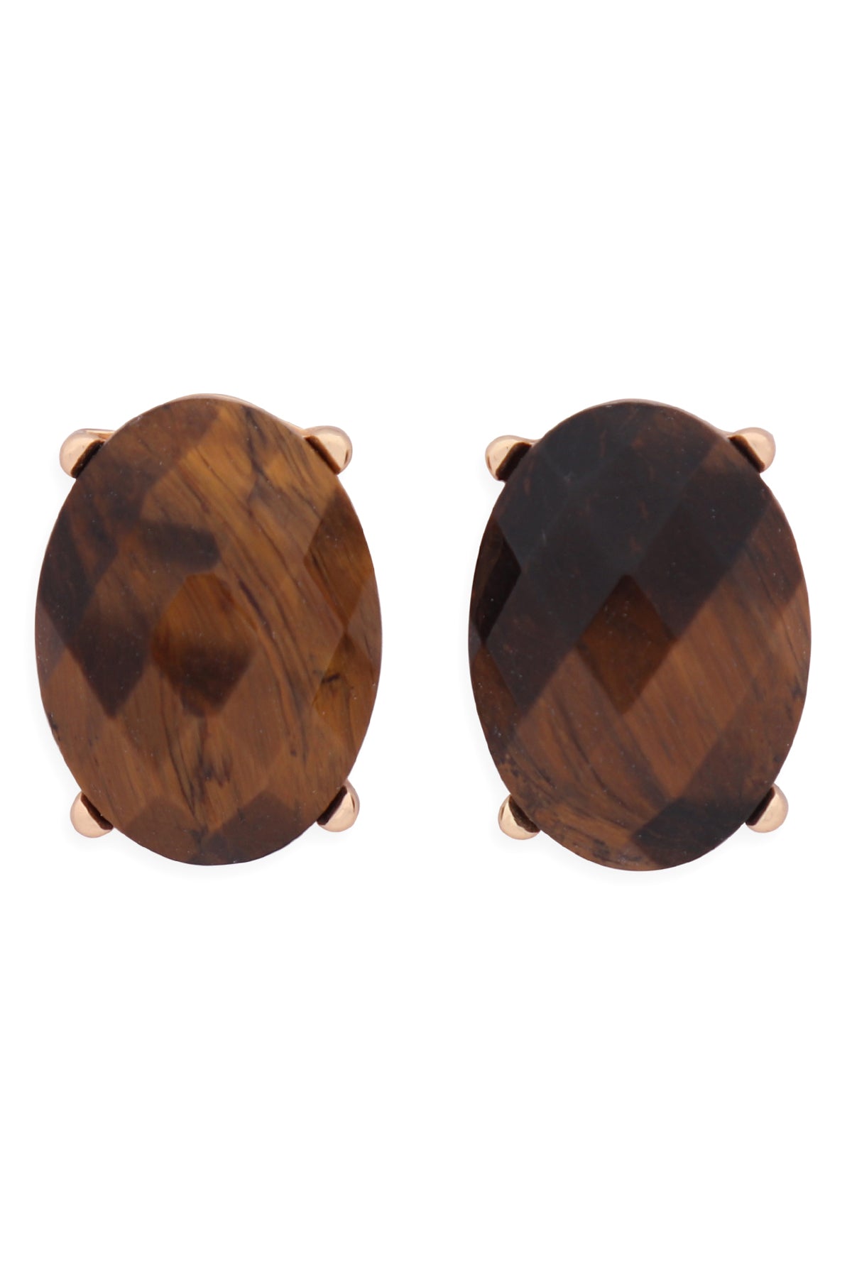 Faceted Oval Stone Post Earrings Gray