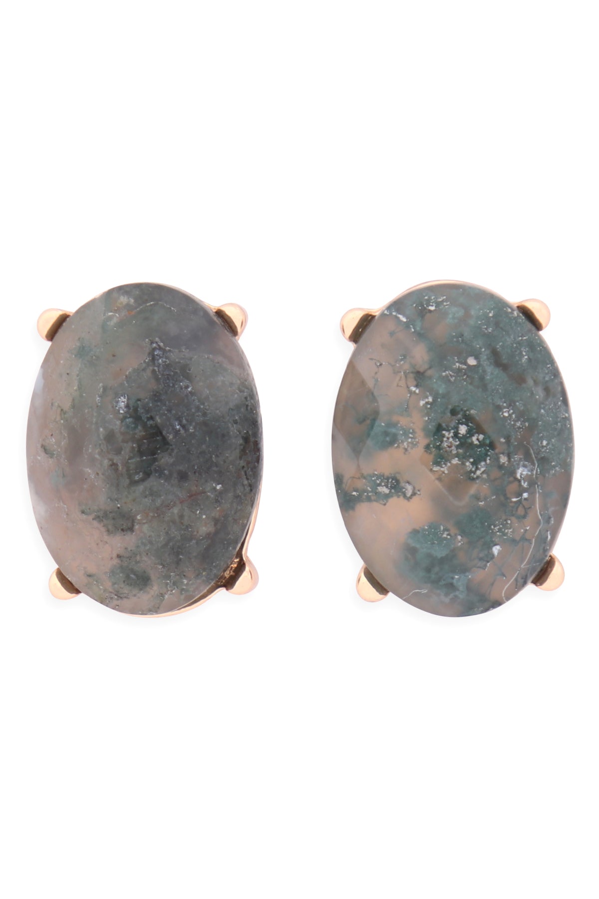Faceted Oval Stone Post Earrings Gray