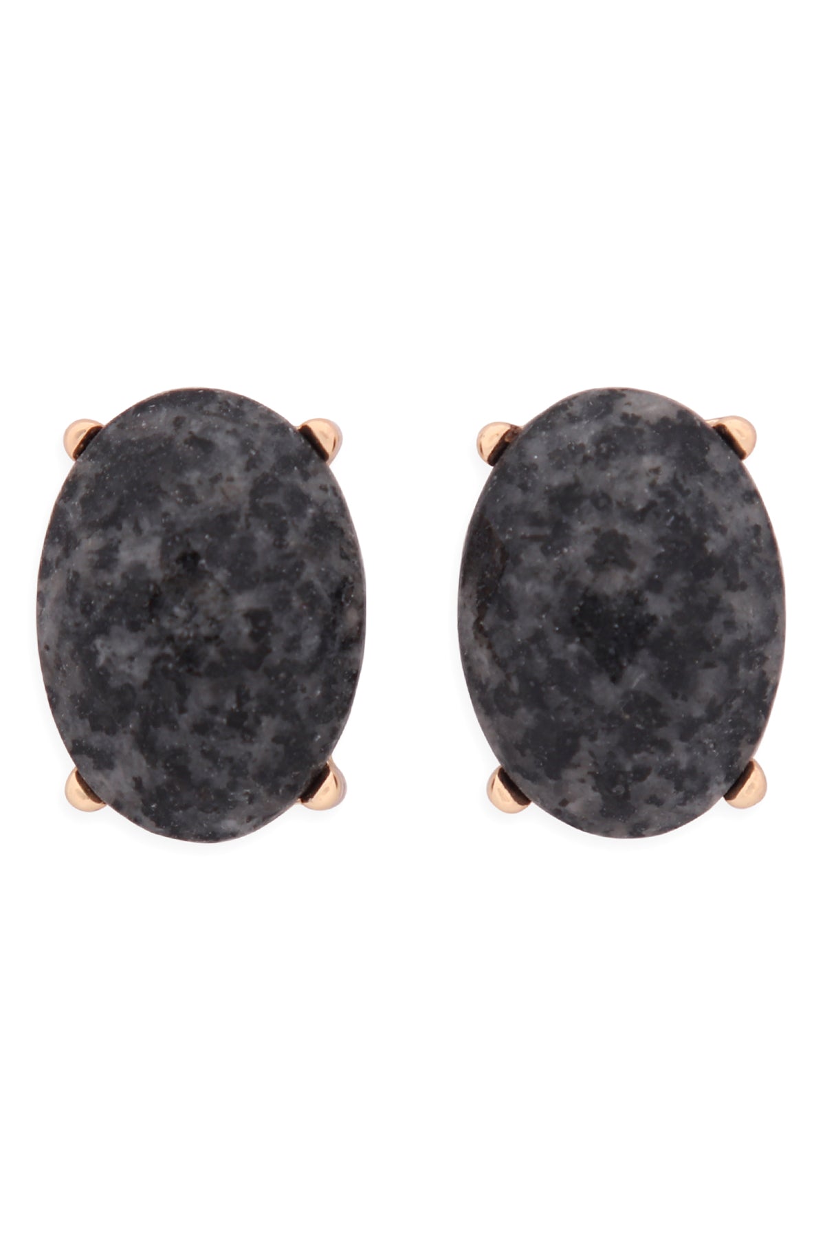 Faceted Oval Stone Post Earrings Gray