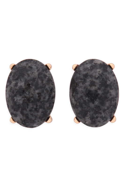 Faceted Oval Stone Post Earrings Gray