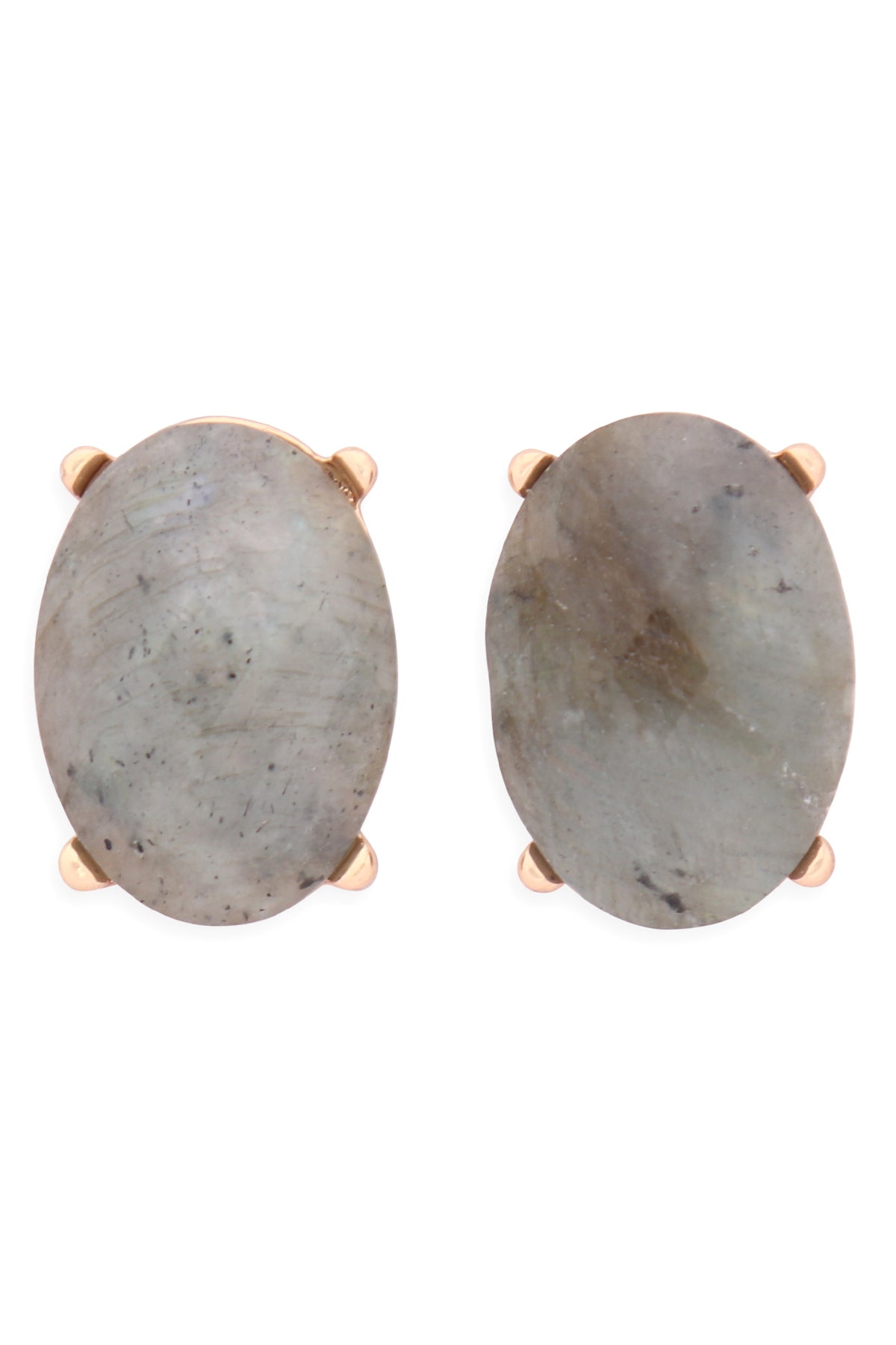 Faceted Oval Stone Post Earrings Gray