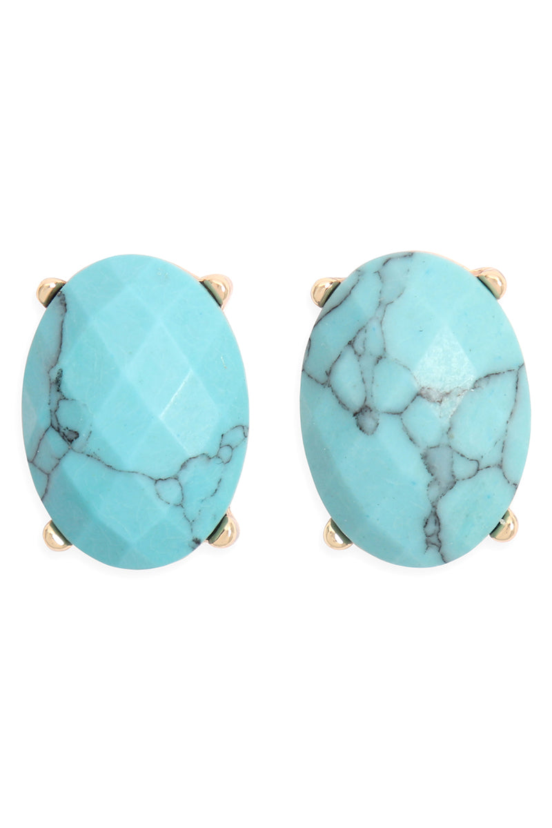 Faceted Oval Stone Post Earrings Gray
