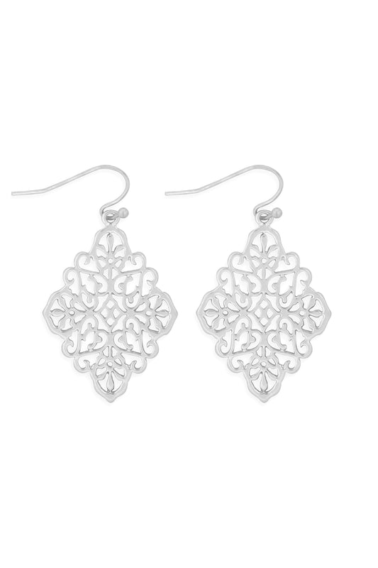 Moroccan Filigree Drop Earrings Silver /6Pcs