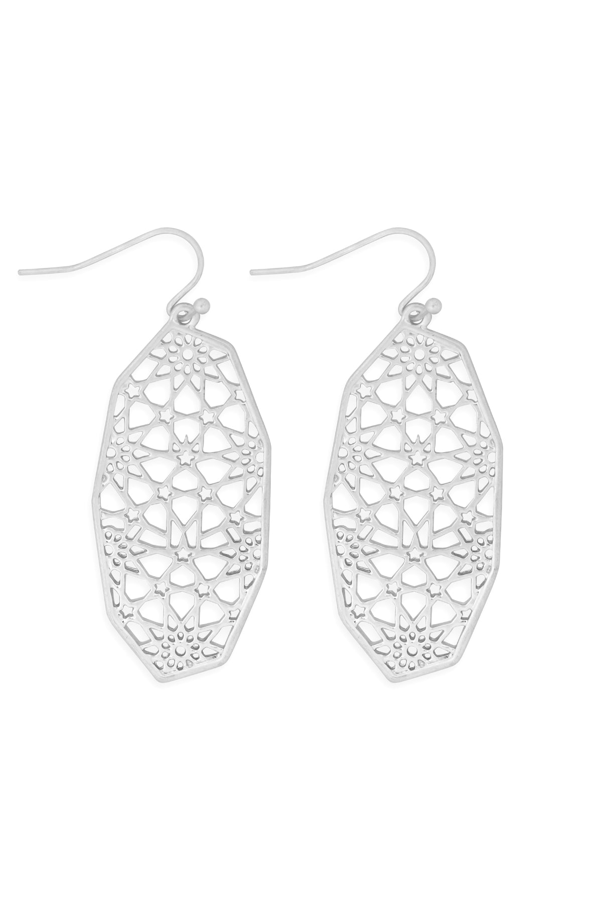 Polygonal Filigree Drop Earrings Silver /6Pcs