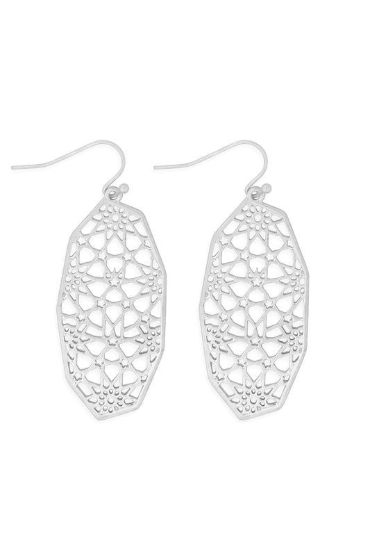Polygonal Filigree Drop Earrings Silver /6Pcs