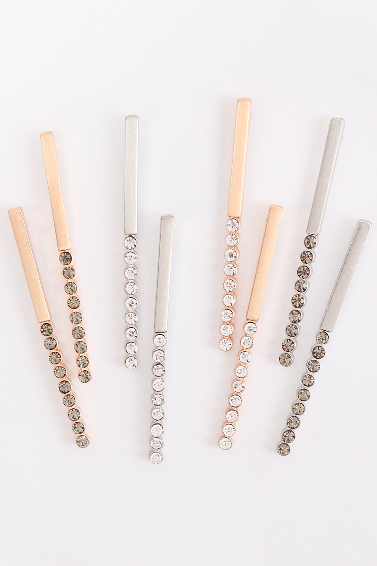 Bar Inline Rhinestone Post Earrings Burnish Gold Gray