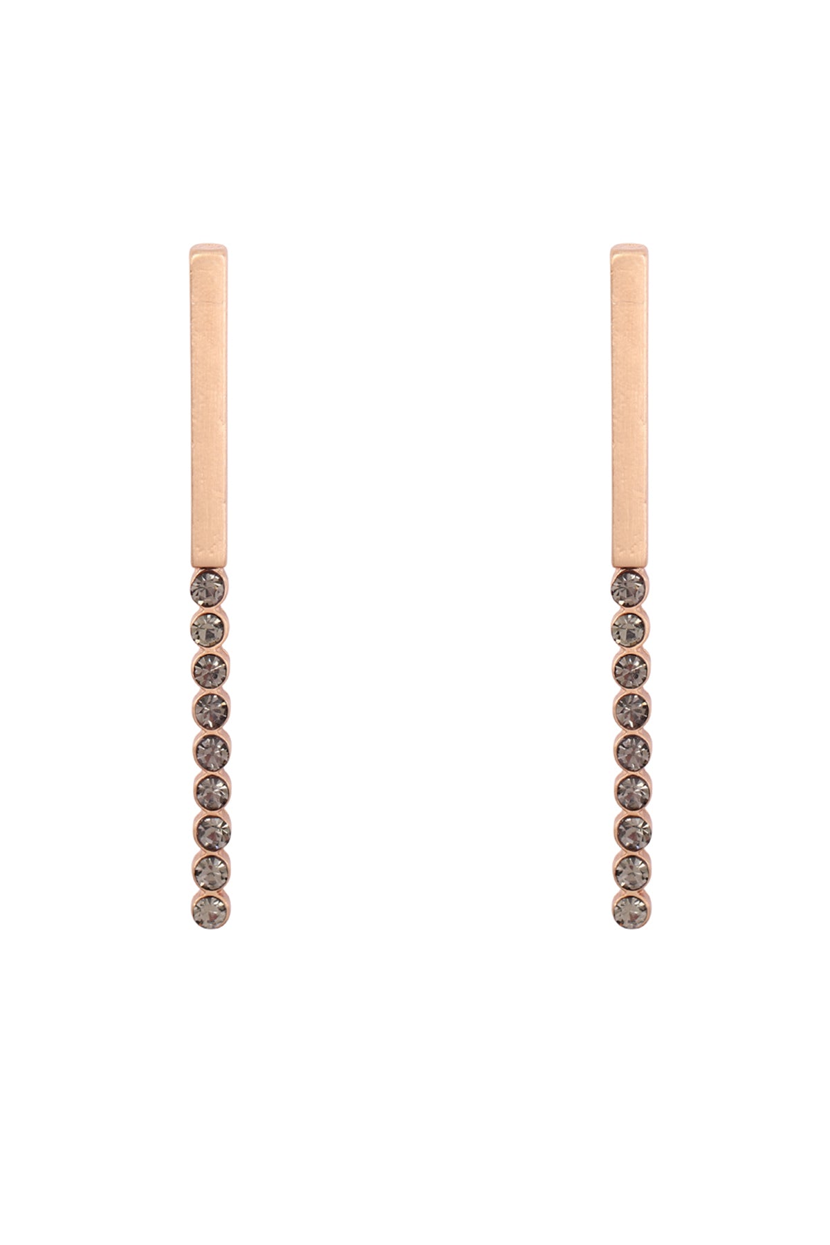 Bar Inline Rhinestone Post Earrings Burnish Gold Gray