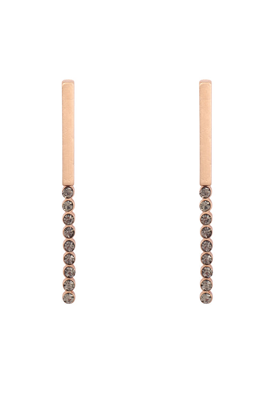 Bar Inline Rhinestone Post Earrings Burnish Gold Gray