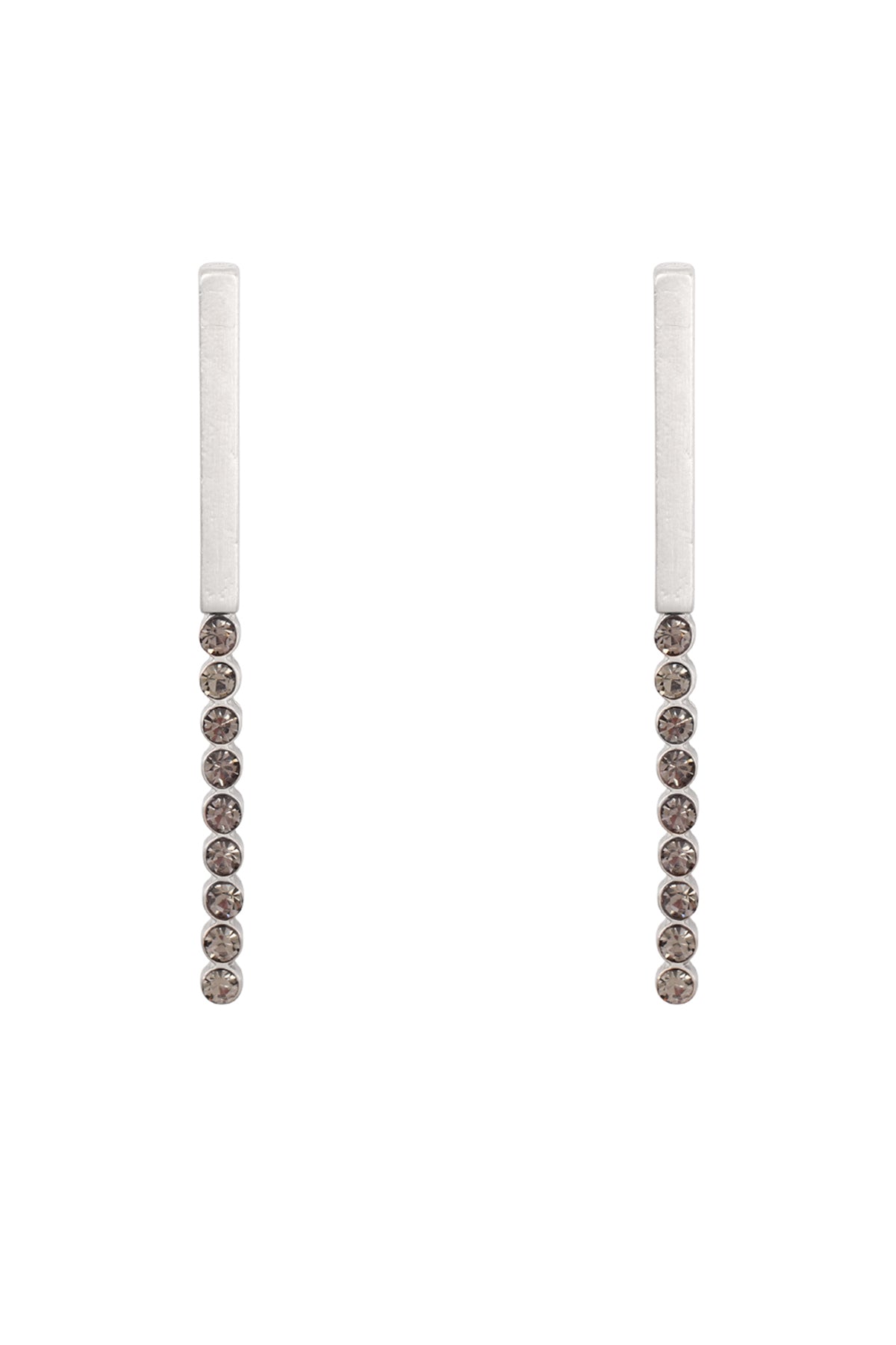 Bar Inline Rhinestone Post Earrings Burnish Gold Gray