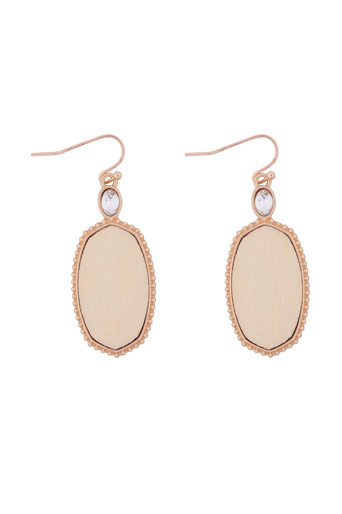 Textured Metal Wood Oval Drop Hook Earring