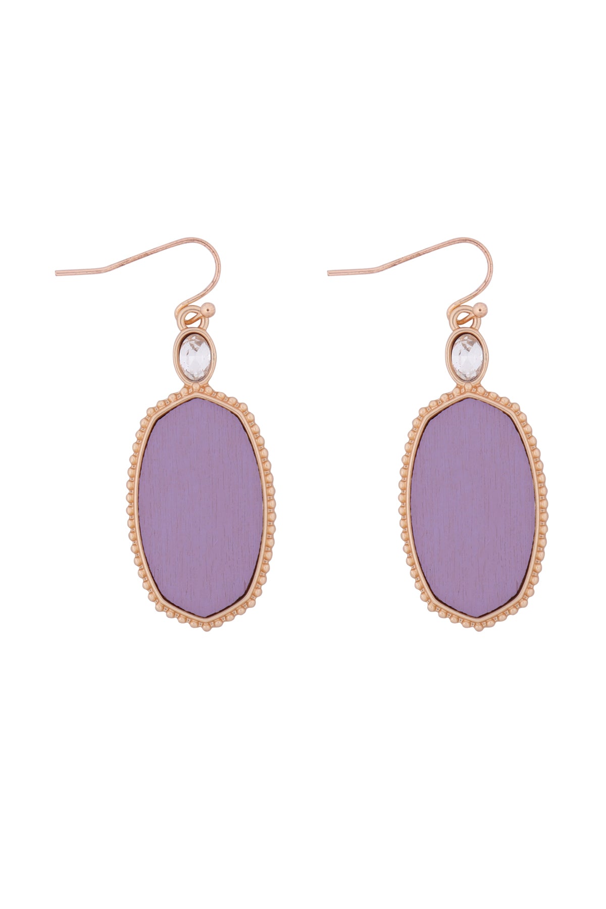 Textured Metal Wood Oval Drop Hook Earring