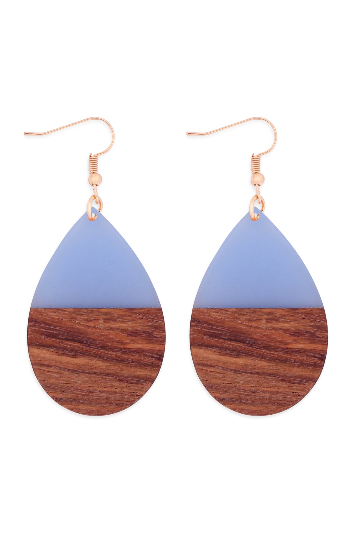 Homaica Wood Pear Shape Drop Earrings Blue