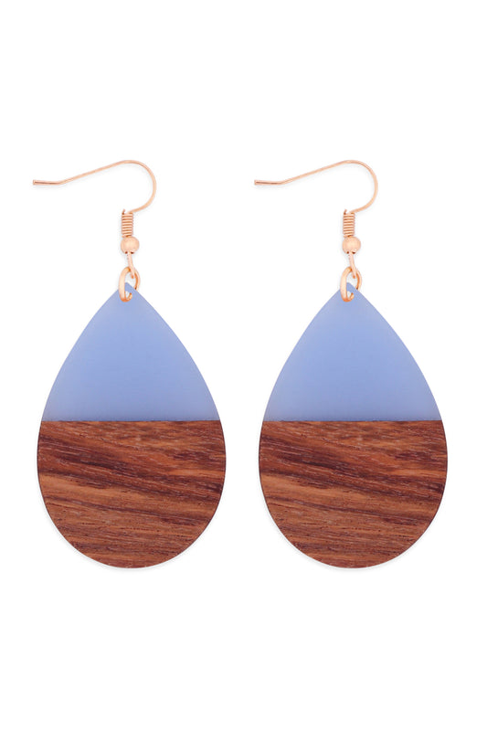 Homaica Wood Pear Shape Drop Earrings Blue