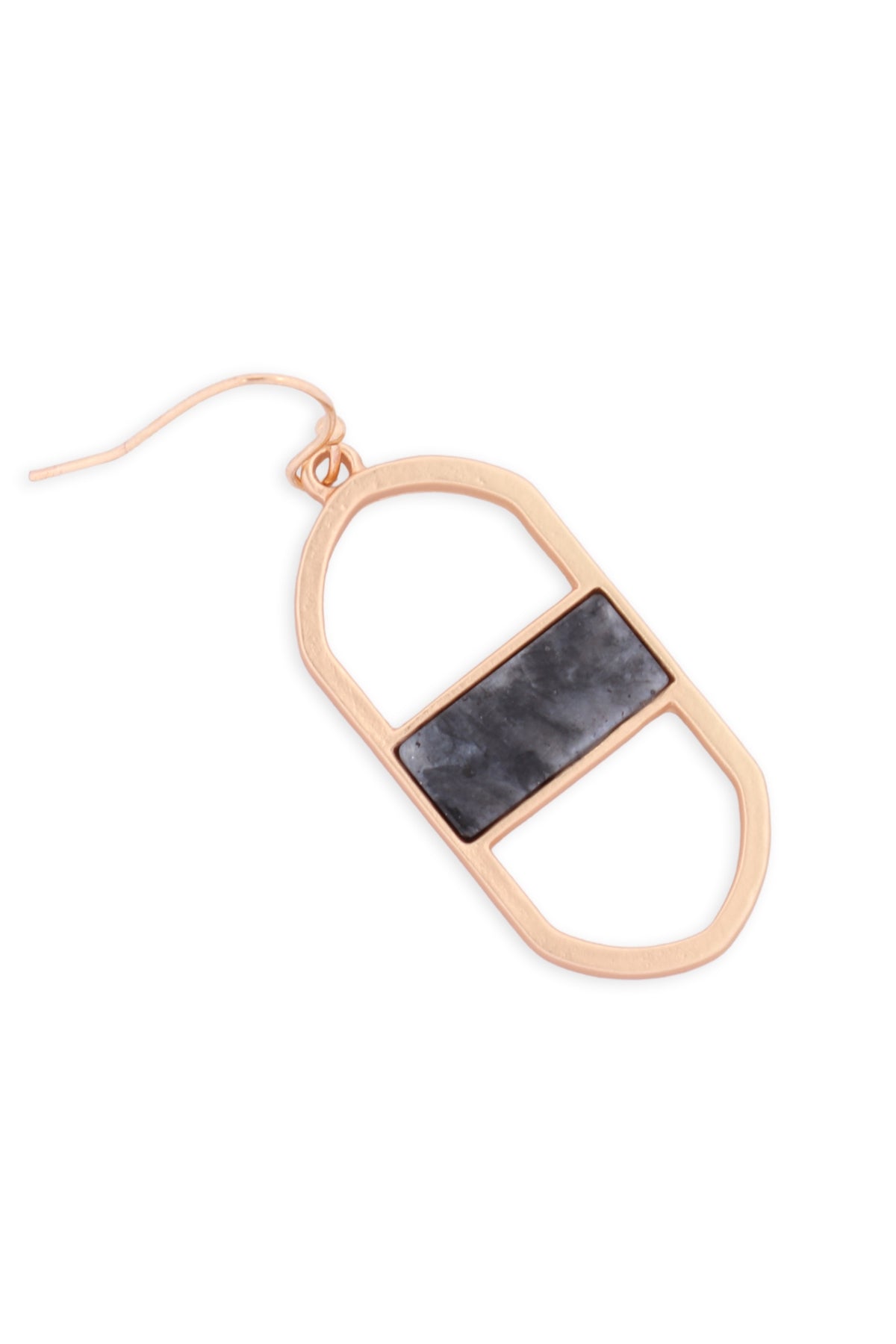 Open Oval Natural Stone Drop Earrings Matte Gold Black