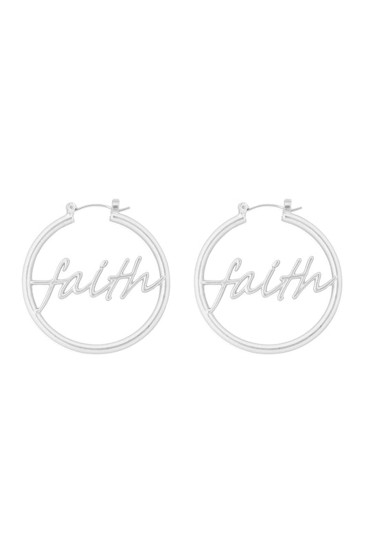 Faith Letter Hoop Latch Matte Silver