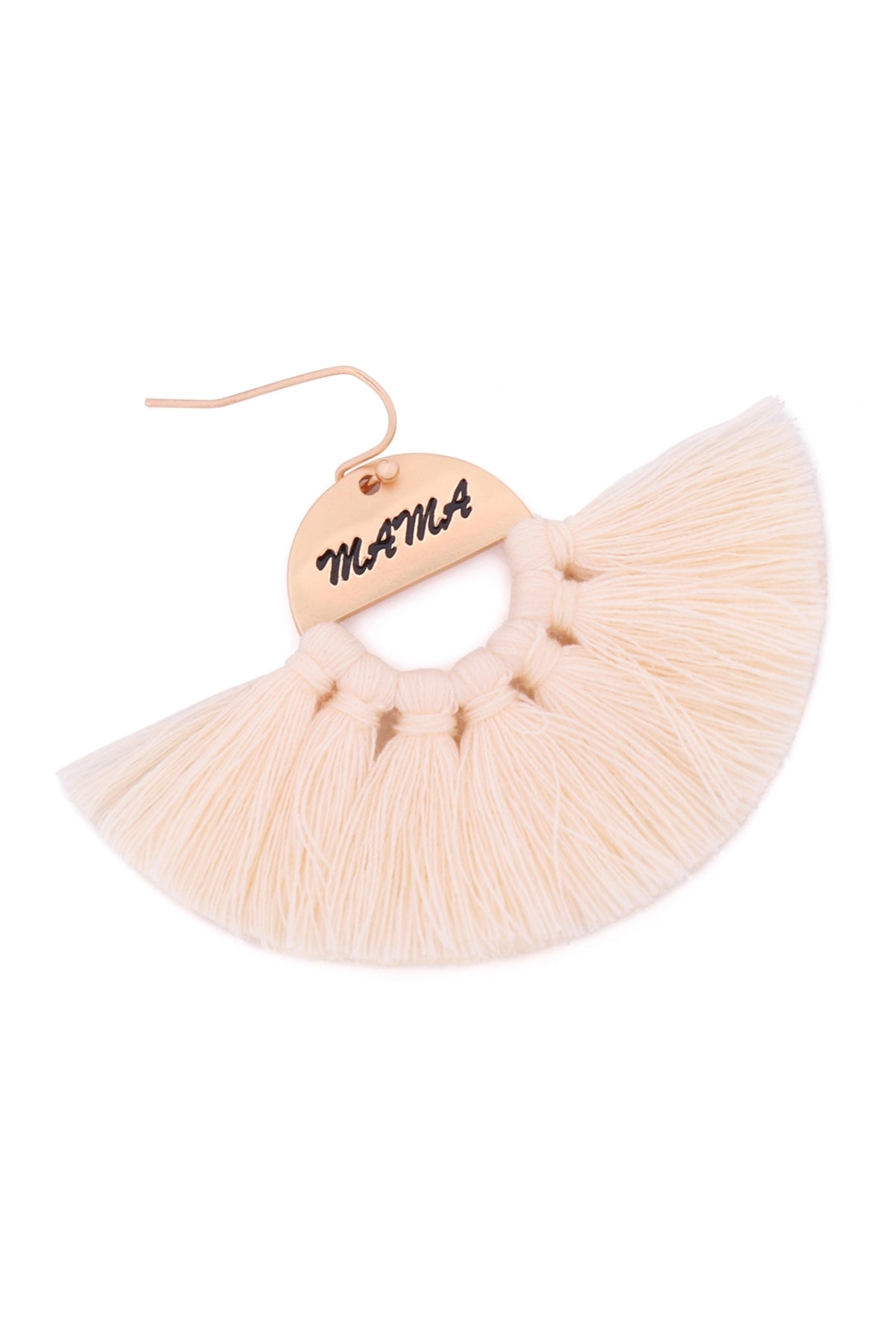 Mama Etched Fan Tassel Earrings
