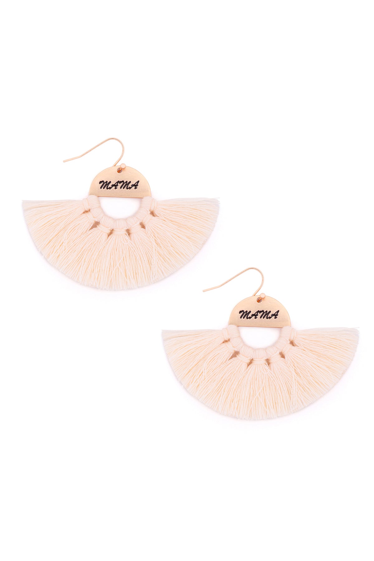Mama Etched Fan Tassel Earrings