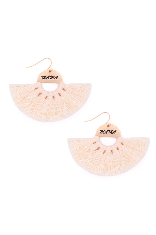 Mama Etched Fan Tassel Earrings