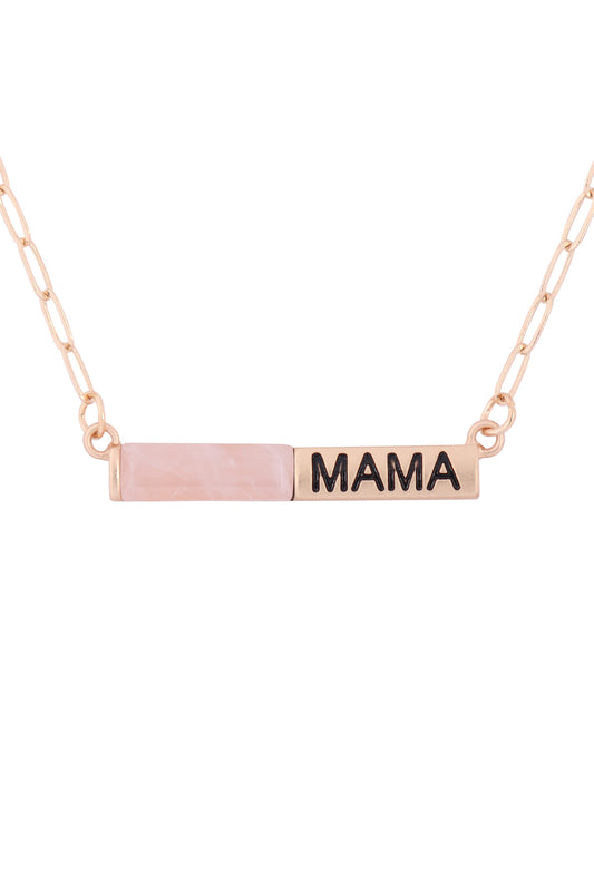"MAMA" Half Natural Stone Half Metal Necklace