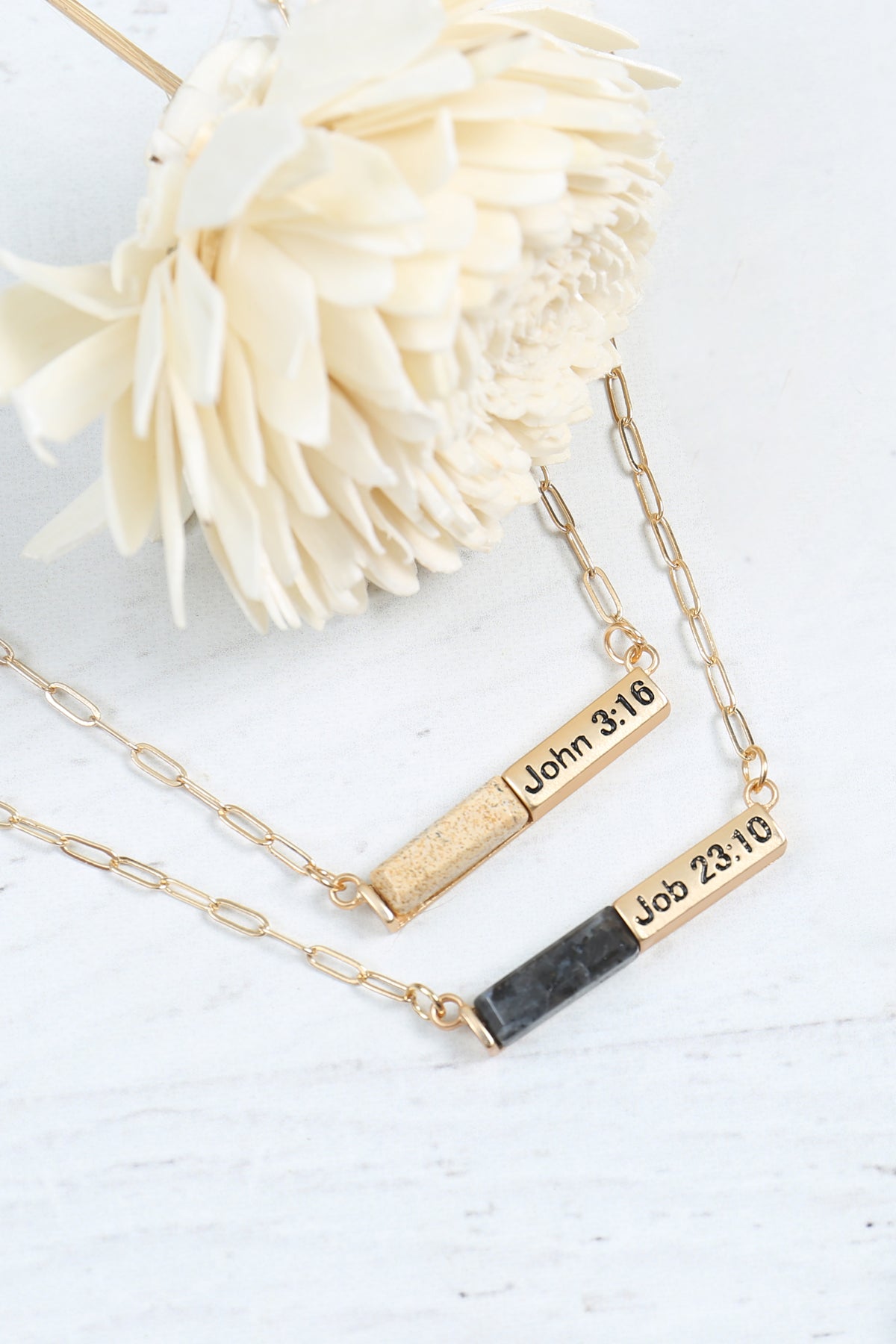 "Job 23:10" Half Natural Stone Half Metal Necklace