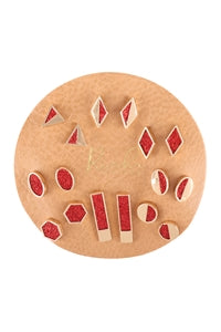 Assorted Set Geometric Shape Druzy Stud Earrings Gold Red /6pcs