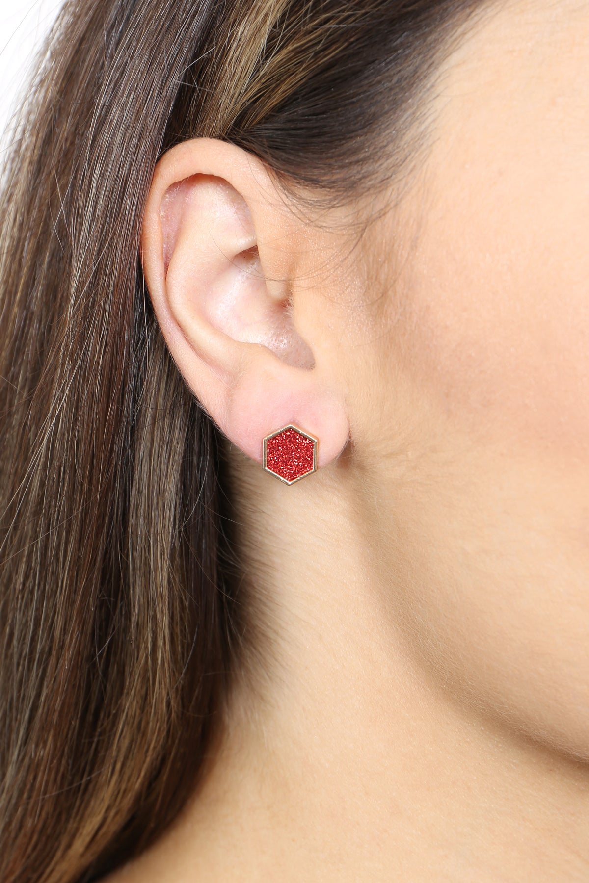 Assorted Set Geometric Shape Druzy Stud Earrings Gold Red /6pcs