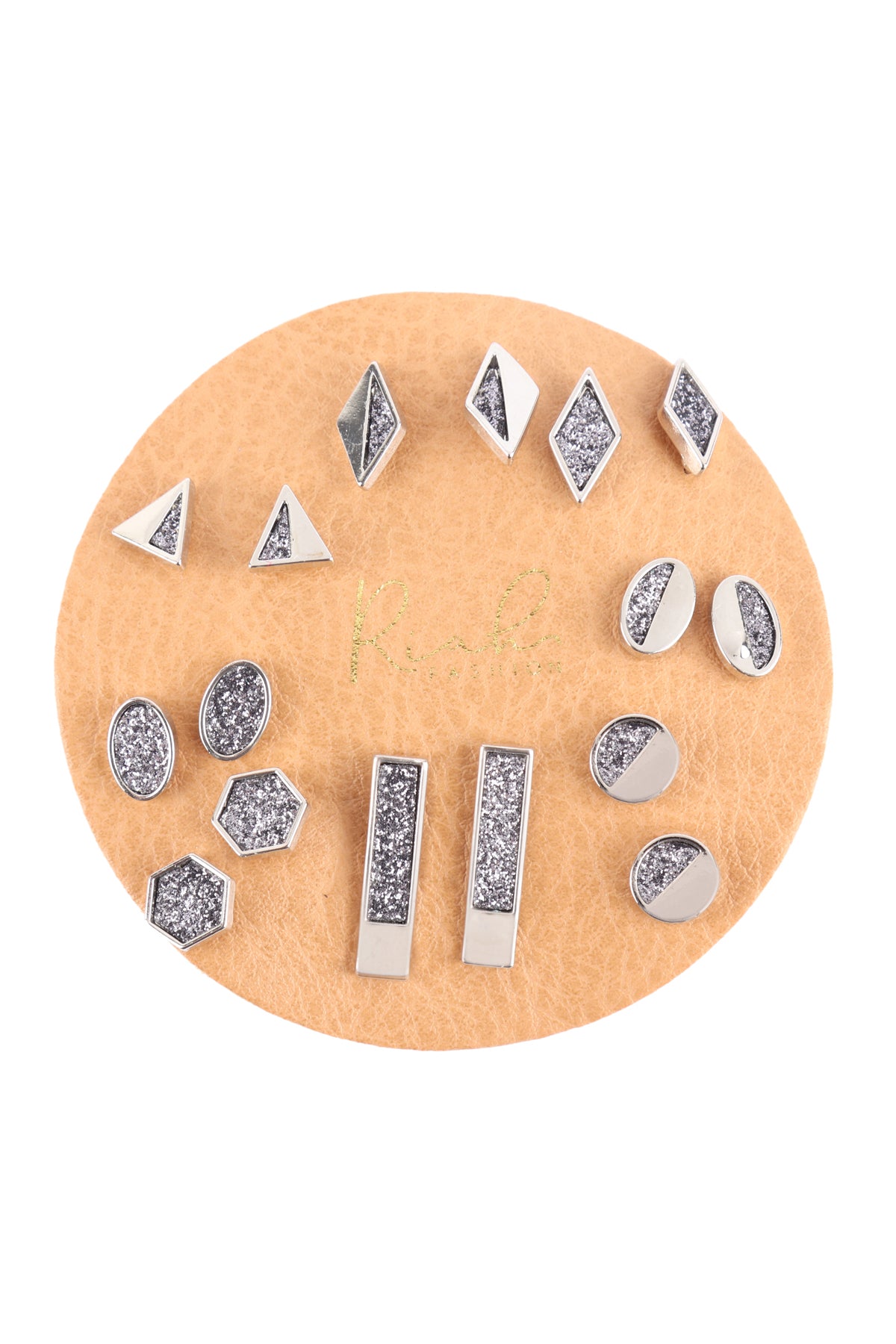 Assorted Set Geometric Shape Druzy Stud Earrings Gold Red /6pcs