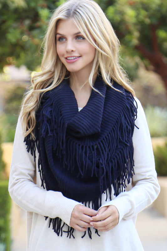 Warmer Knit Infinity Fringe Scarf for Winter