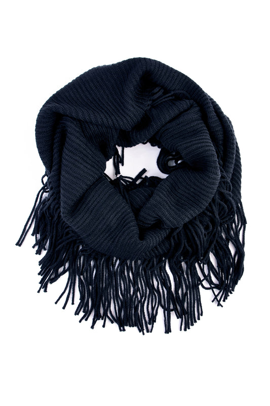 Warmer Knit Infinity Fringe Scarf for Winter