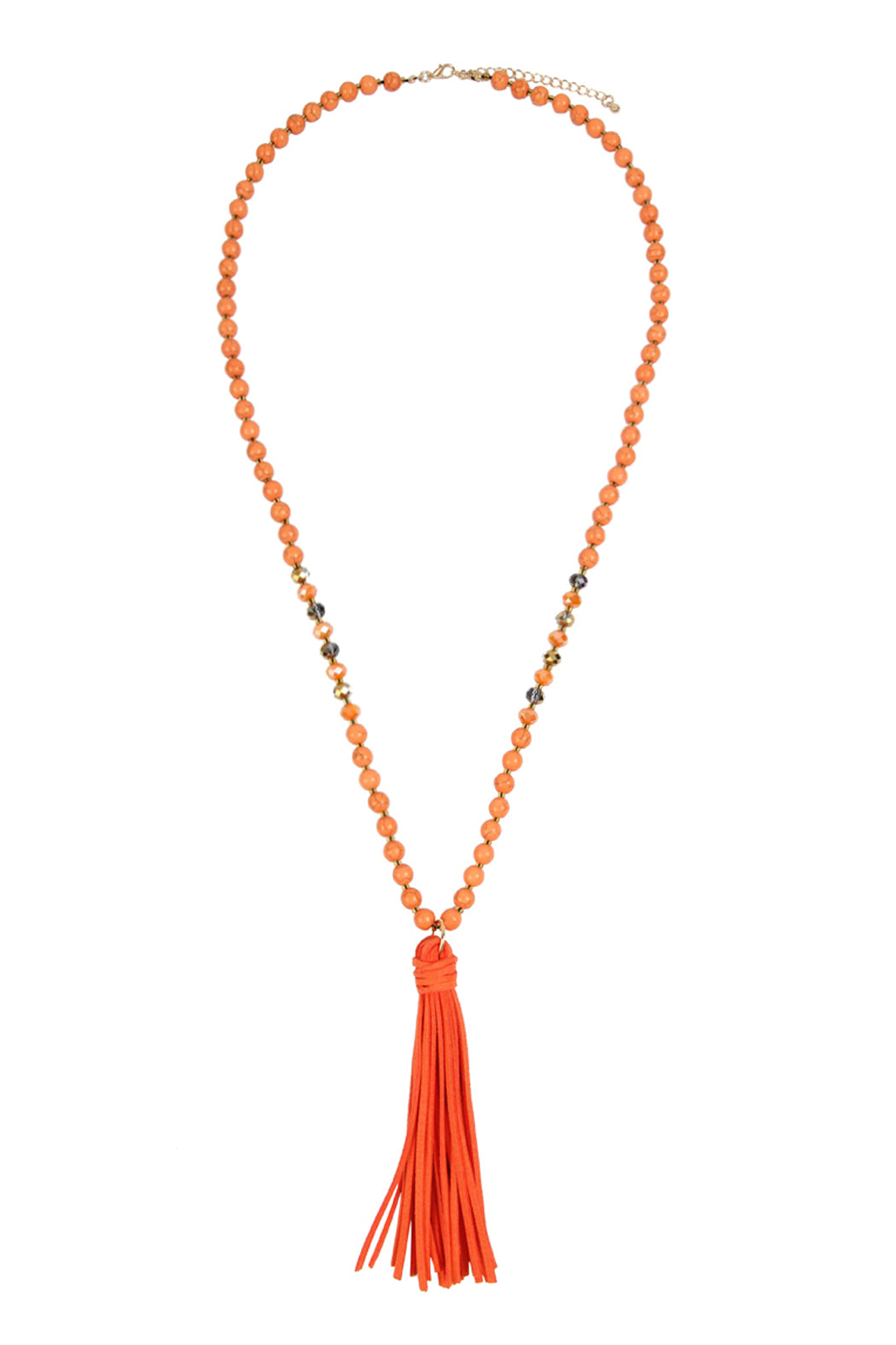 Beaded Necklace With Leather Tassel