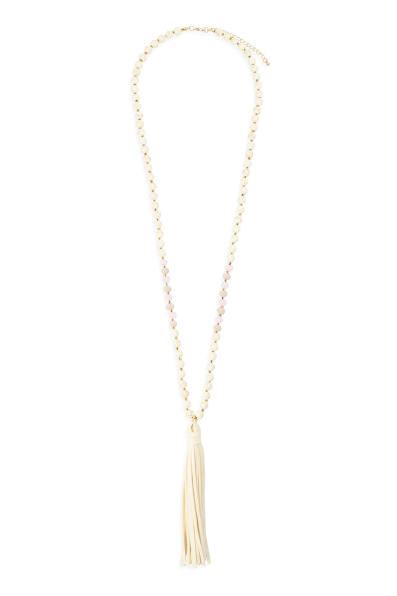 Beaded Necklace With Leather Tassel