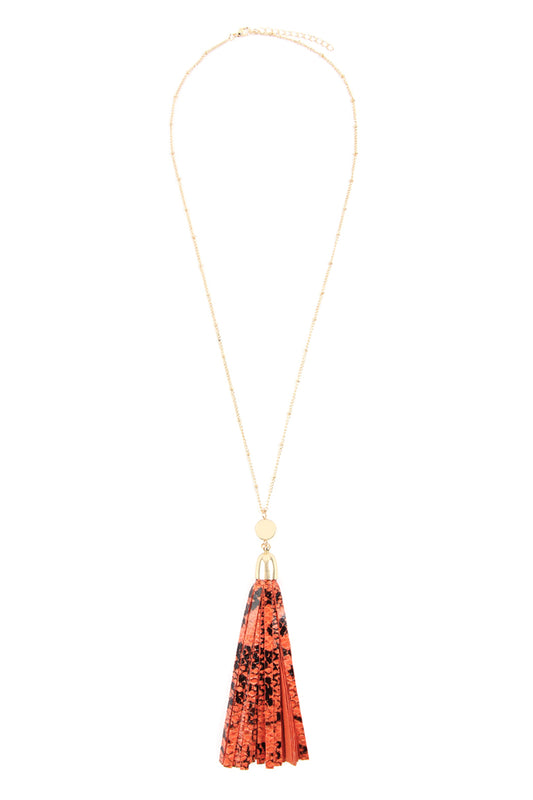 Snake Skin Printed Leather Tassel Necklace