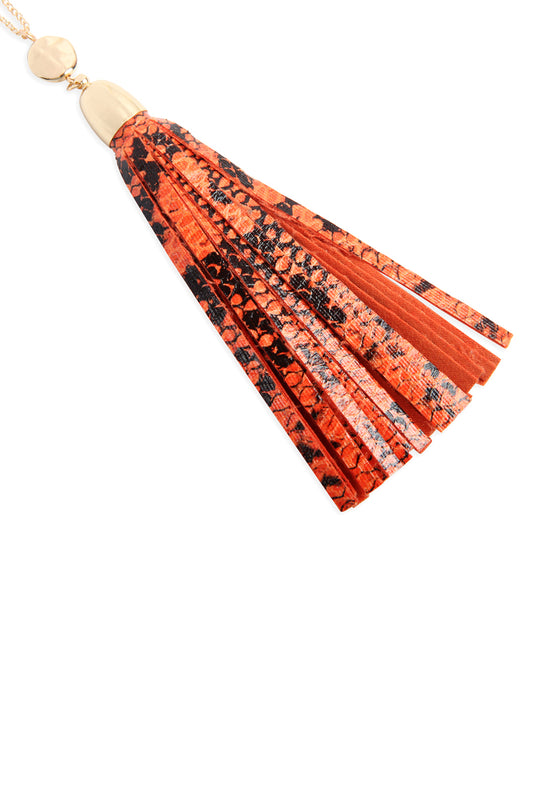Snake Skin Printed Leather Tassel Necklace