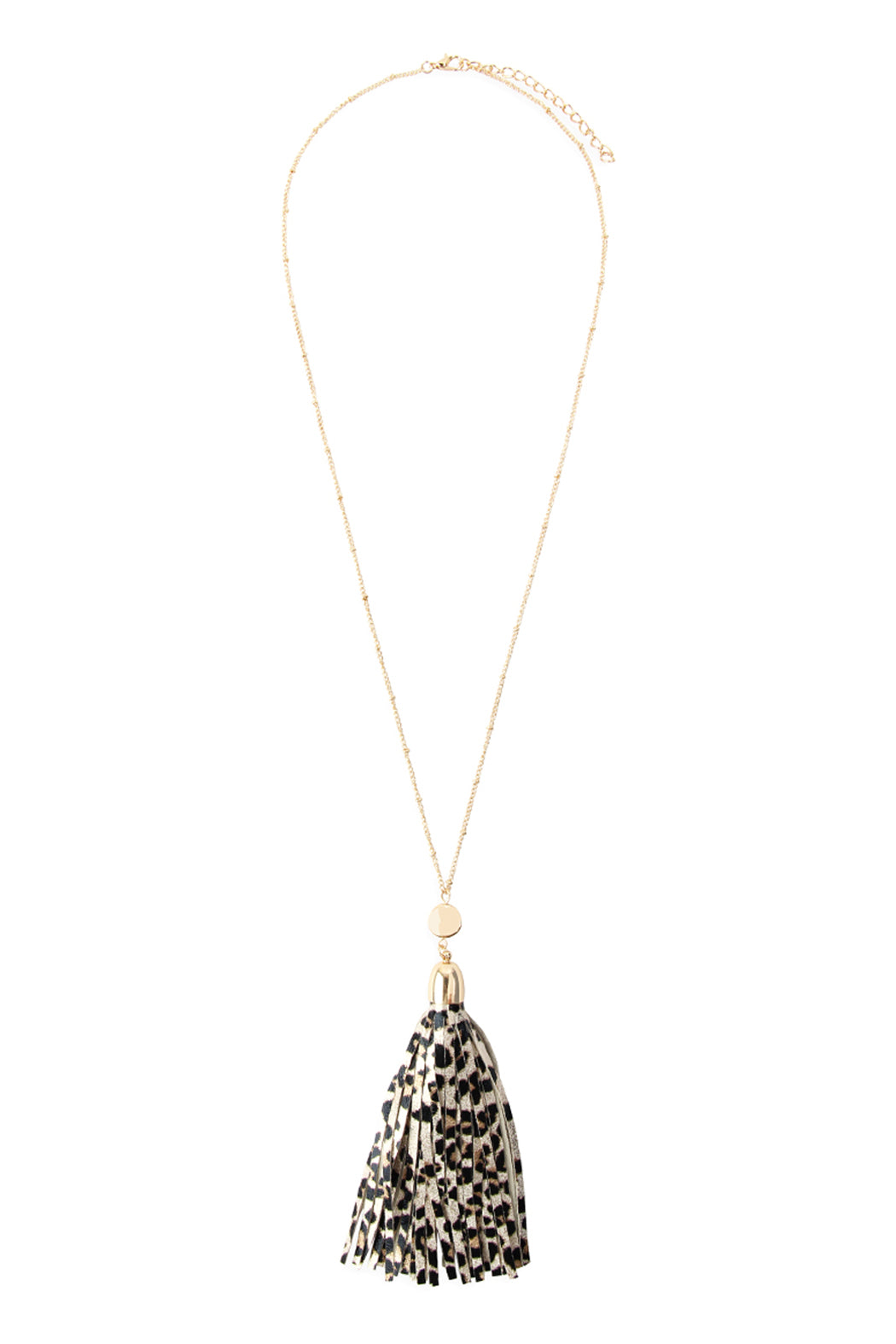 Gold Leopard Skin Printed Leather Tassel Necklace