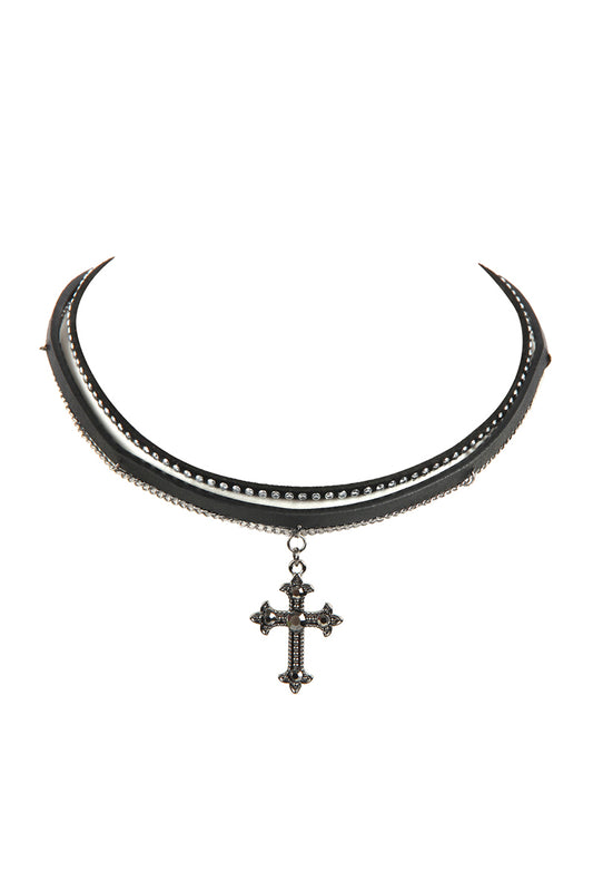 Cross Leather Chain Choker Necklace