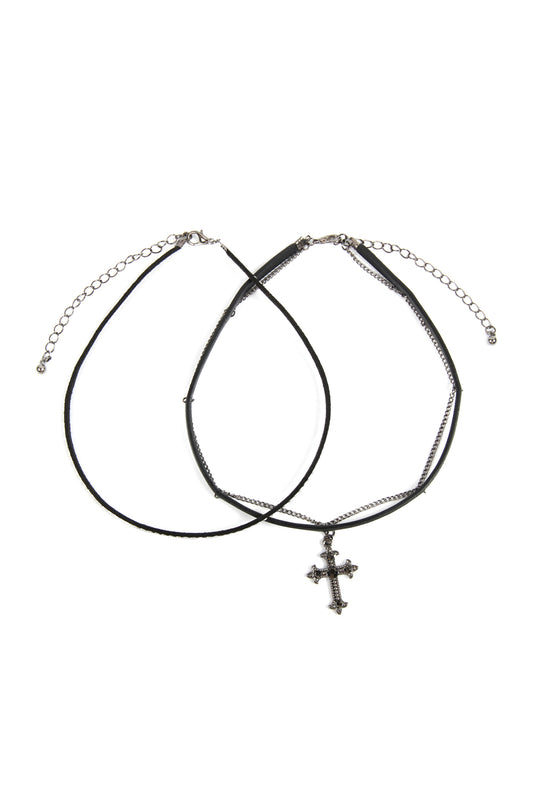 Cross Leather Chain Choker Necklace