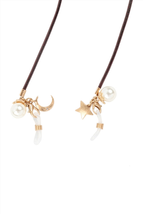 Eyeglasses Holder Leather Moon and Star Necklace