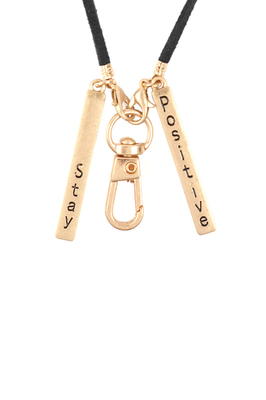 Eyeglasses Holder Leather "Stay Positive" Necklace