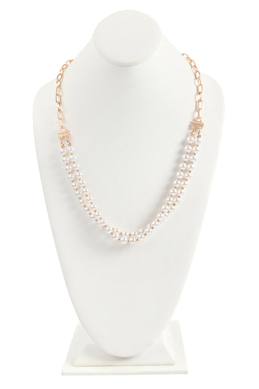 Cross Body Chain Layered Pearl Chain Necklace