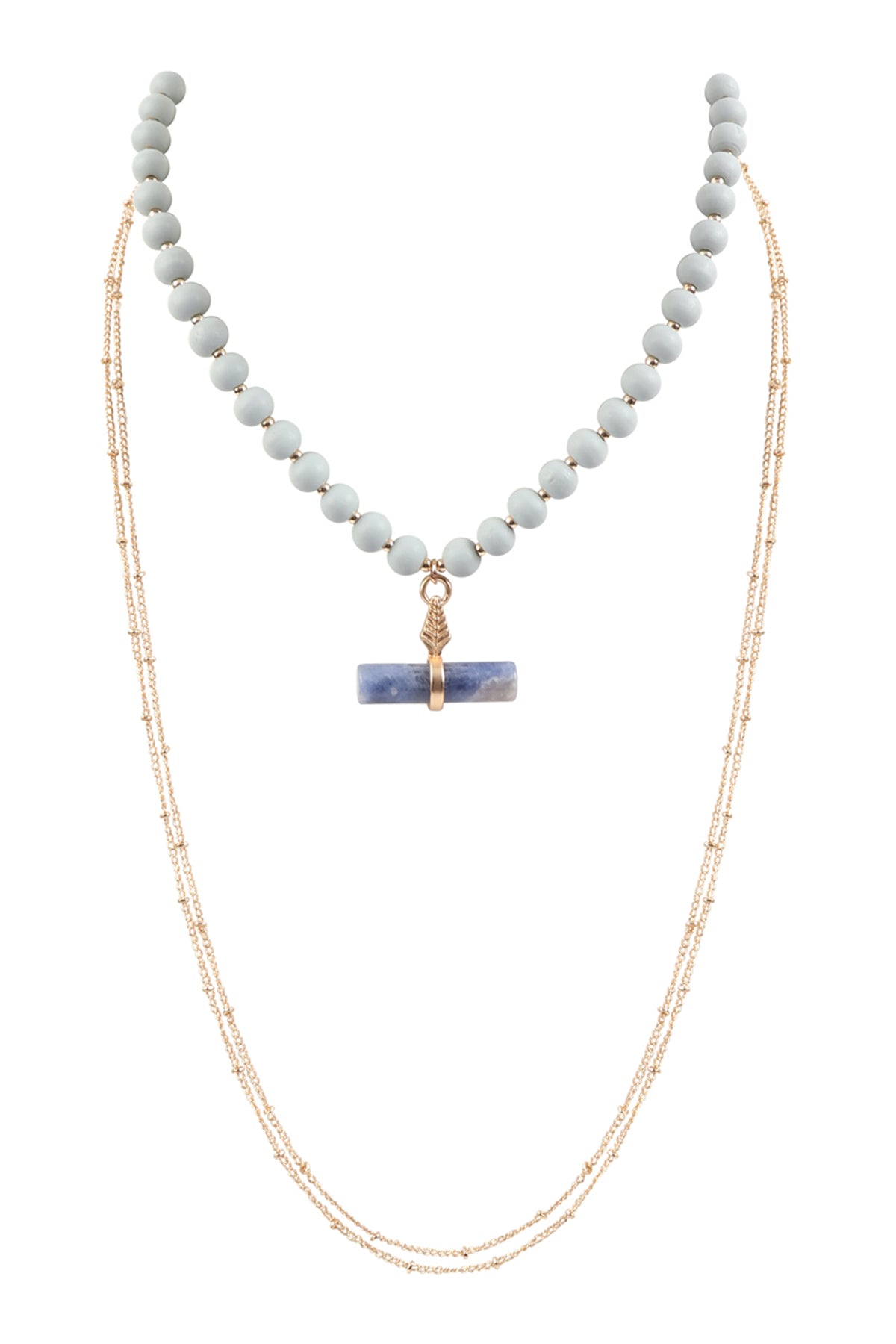 Natural Stone Pendant Wooden Beads Necklace