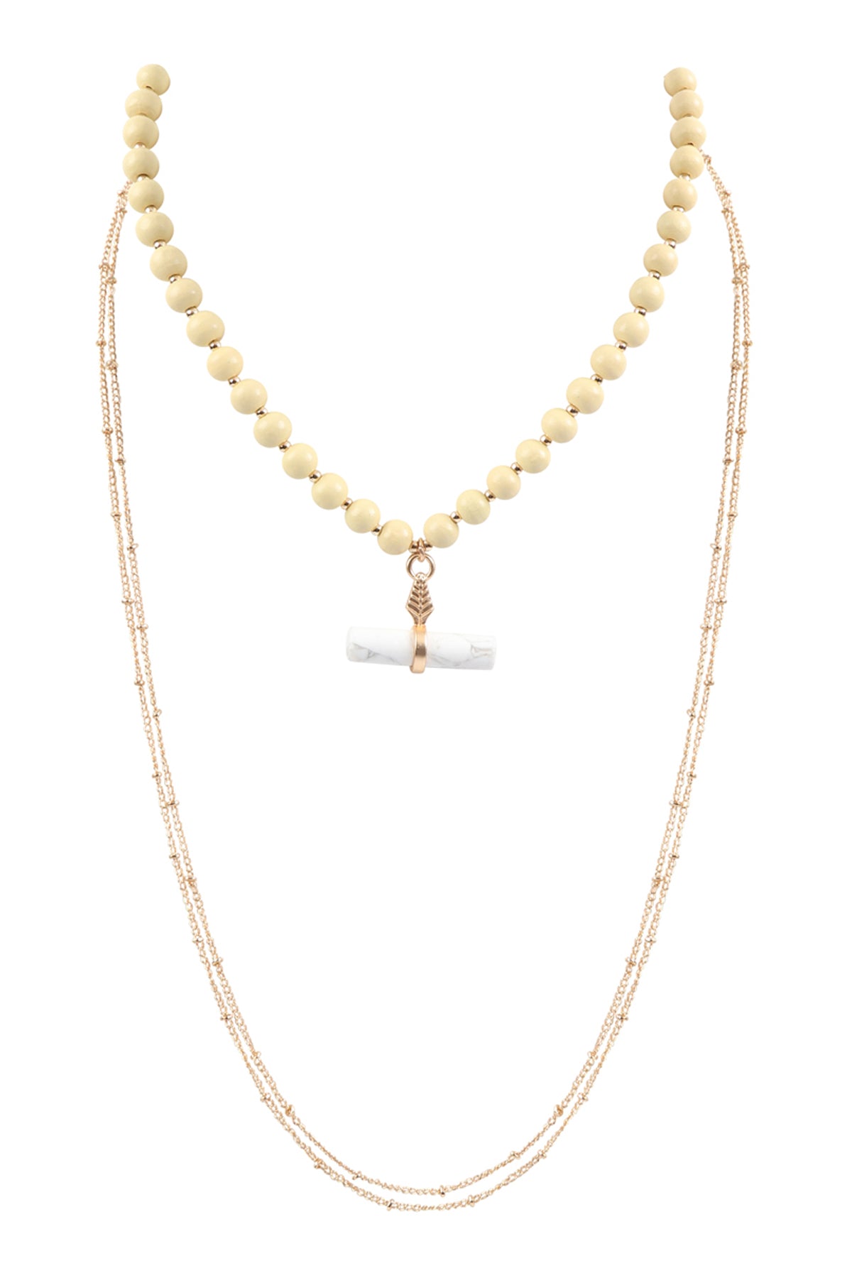 Natural Stone Pendant Wooden Beads Necklace