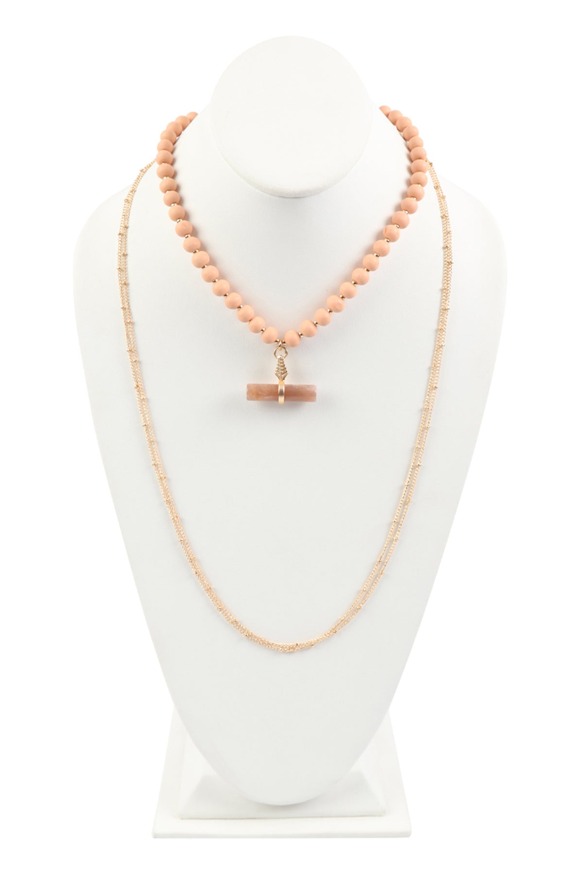Natural Stone Pendant Wooden Beads Necklace