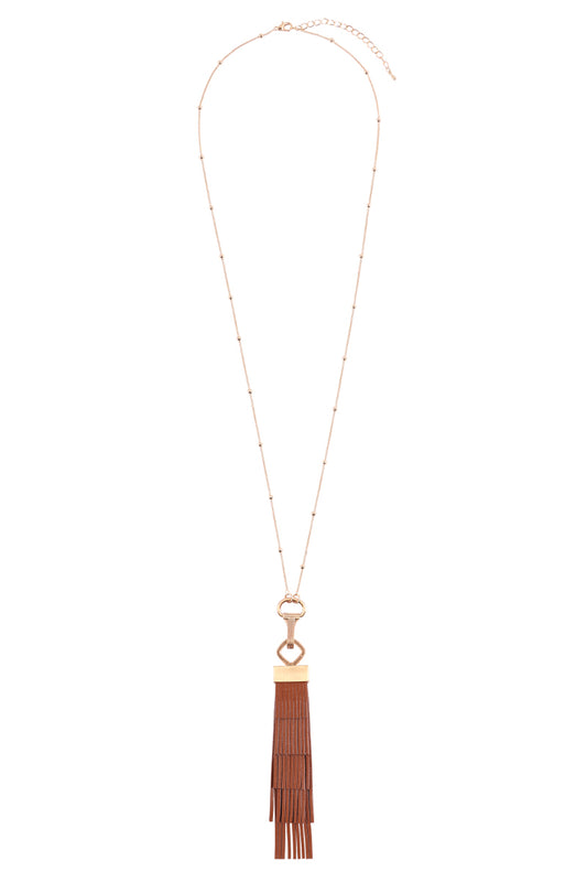 Layered Leather Tassel Pendant Necklace