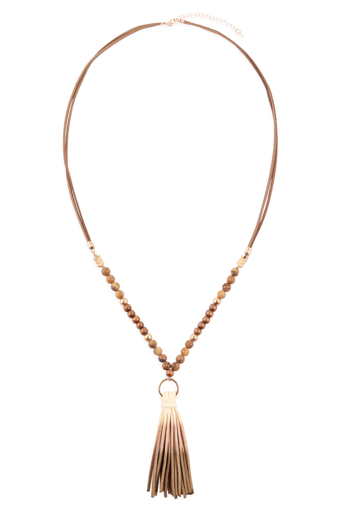 Multi Bead PU Leather Tassel Necklace