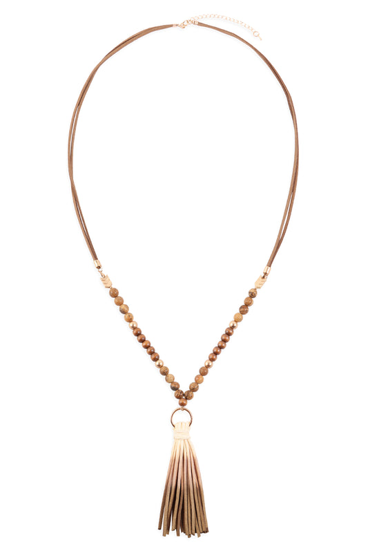 Multi Bead PU Leather Tassel Necklace