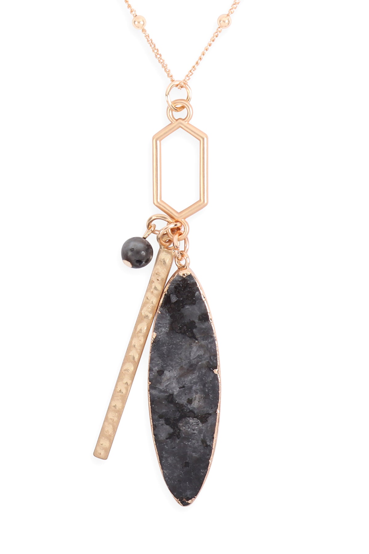 Marquise Natural Stone Hexagon Bar Cluster Pendant Necklace